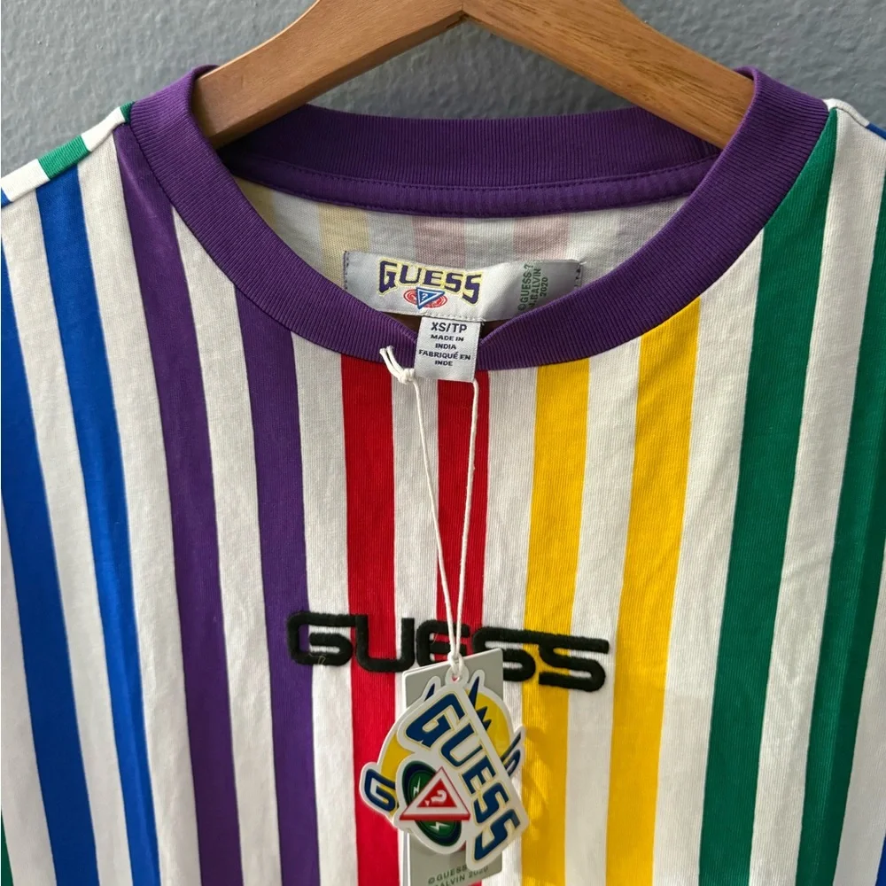 GUESS Multicolor Vertical Stripe Short Sleeve Tee - Picture 3 of 4